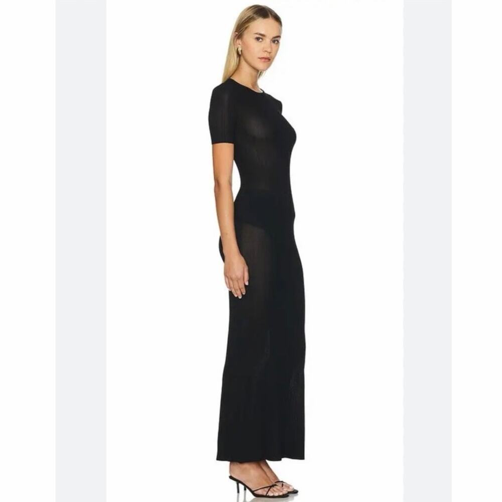 L’Academie Black Maxi Dress Women’s S Sheer Knit Short Sleeve Bodycon REVOLVE